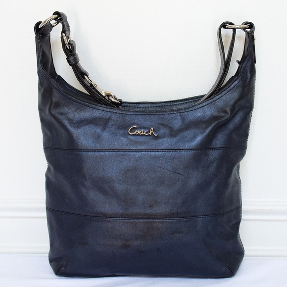 Vintage Y2K Coach Leather Shoulder Bag Hobo Metallic Blue F17116 - Picture 3 of 15